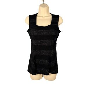 Artex Fashions Top Small Black Silver Metallic‎ Textured Square Neck Sleeveless